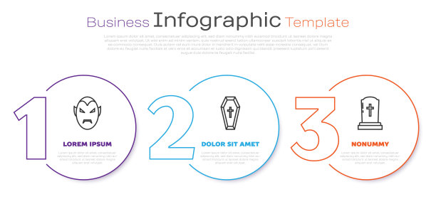 设线吸血鬼，棺材与基督教十字架和墓碑与十字架。业务信息图表模板。向量图片下载