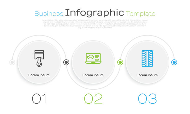 设置发动机活塞，诊断汽车和汽车轮胎状况。业务信息图表模板。向量图片下载