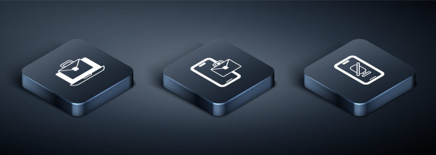 设置等距在线工作，手机静音麦克风和自由职业者图标。向量图片下载