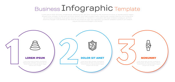 集堆栈热石，健美肌肉和智能手表。业务信息图表模板。向量图片下载