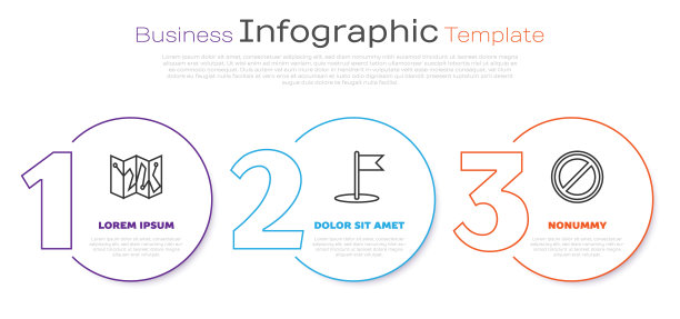 设置线折叠地图与位置标记，旗帜和停止标志。业务信息图表模板。向量图片下载