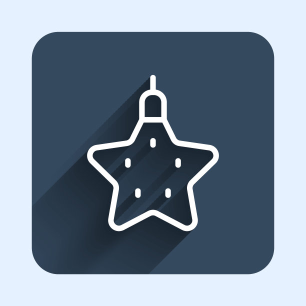 白线圣诞星图标孤立的长阴影背景。圣诞快乐，新年快乐。蓝色方形按钮。向量图片下载