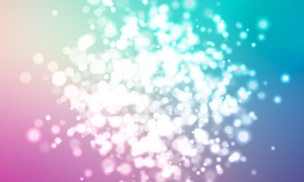 大小不一的一簇发光的光。模糊的灯光。夜晚的城市灯火通明。蓝色背景。向量图片下载