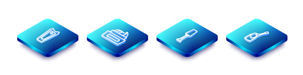 设置等距线指甲刀，一瓶指甲油，和美甲图标。向量图片下载