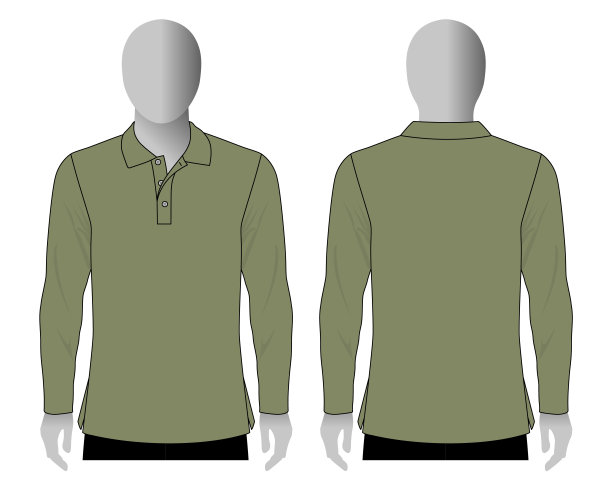 空白橄榄绿长Polo衫模板上的白色背景图片下载