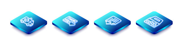 设置等距线救护车，感谢你的心，信封和捐赠和慈善图标。向量图片下载