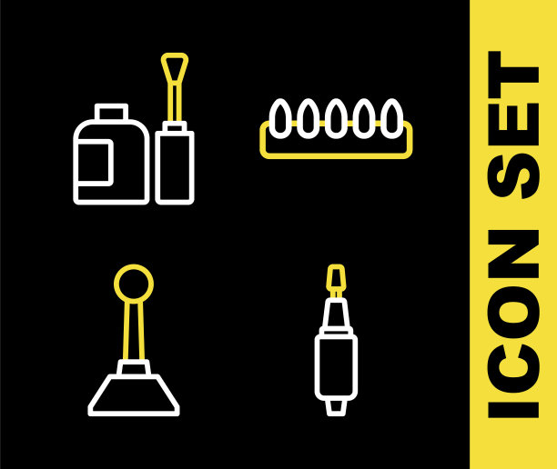设置线假指甲，铣刀修指甲，和瓶子抛光图标。向量图片下载