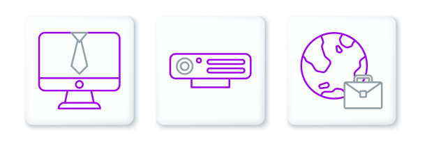 设置在线工作，视频聊天会议和网络摄像头图标。向量图片下载