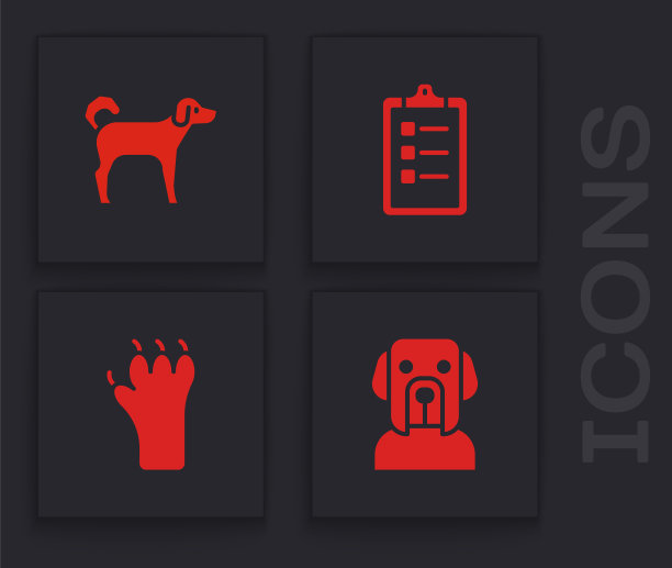 集狗，美容沙龙价格清单和爪印图标。向量图片下载