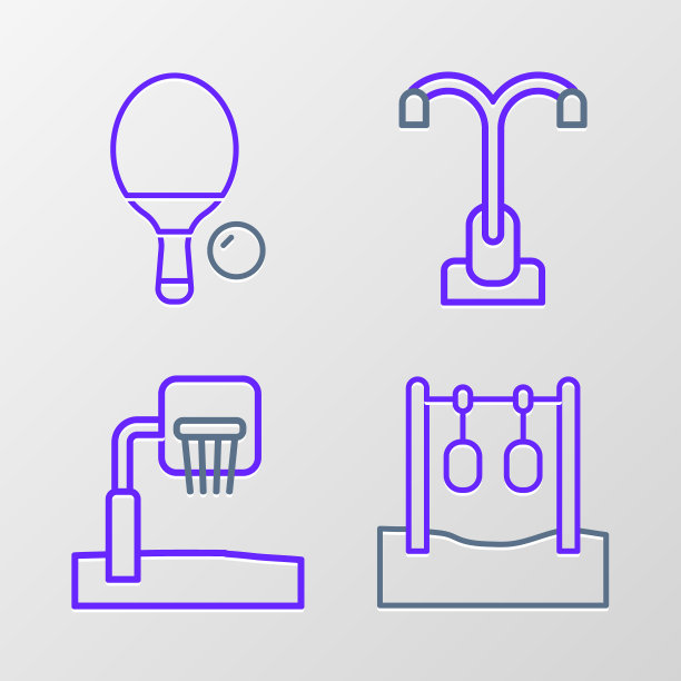 设置线体操环，篮球篮板，路灯和球拍和图标。向量图片下载