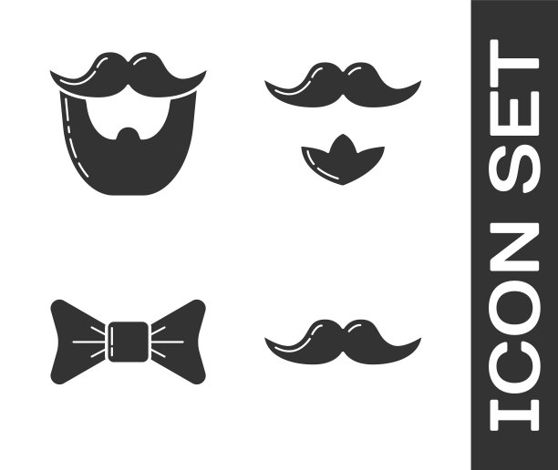 集小胡子，小胡子和胡子，领结和小胡子和胡子图标。向量图片下载
