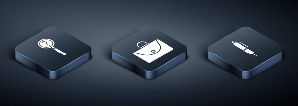 设置等距放大镜与搜索，笔和公文包图标。向量图片下载