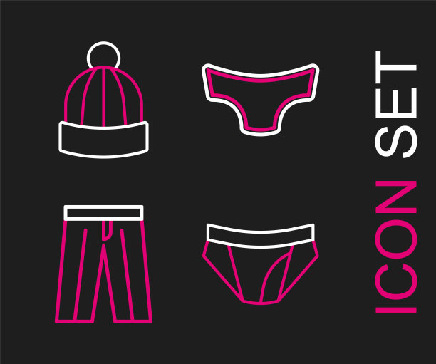 设置线男士内裤，裤子，和冬天的帽子图标。向量图片下载