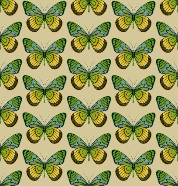 米色无缝图案与明亮的数字水彩蝴蝶图片下载