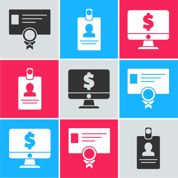 设置证书模板，美式橄榄球和秒表和电脑显示器与美元符号图标。向量图片下载