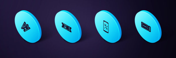 设置等距票，在线翻译，巴士票和火车图标。向量图片下载