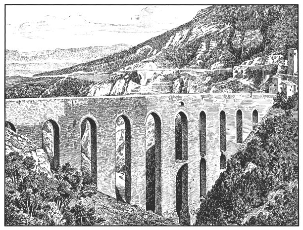 斯波莱托，托里桥，一个引人注目的13世纪的渡槽，是佩鲁贾省(翁布里亚，意大利)历史名城的主要地标之一。图片下载