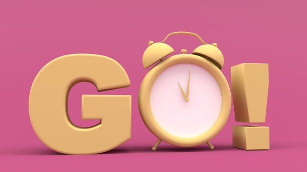 闹钟内置go word。时间管理和商业计划。时间就是金钱。最后期限的概念。三维渲染图片下载