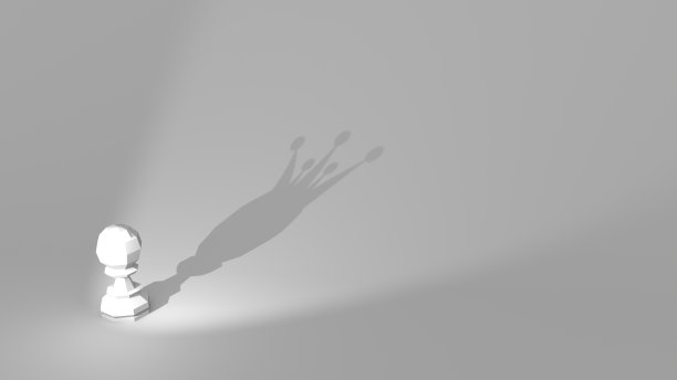 棋子投下棋后皇冠的影子。领导经营理念。三维渲染图片下载