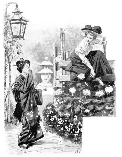 两个日本妇女在户外交谈图片下载