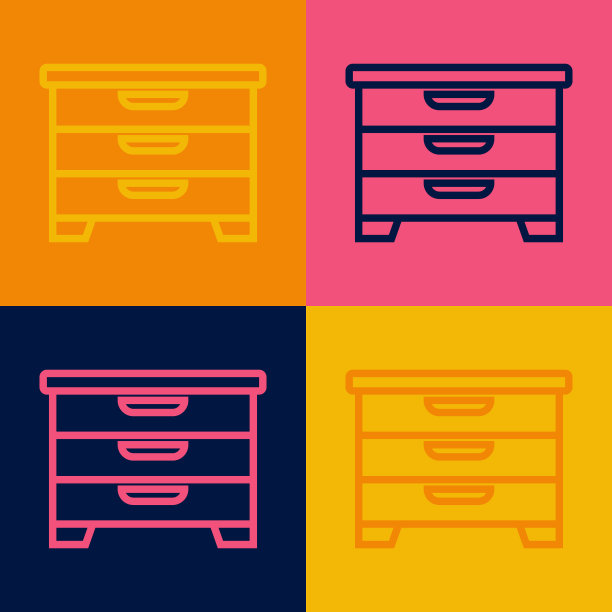 波普艺术线抽屉柜图标孤立的彩色背景。向量图片下载