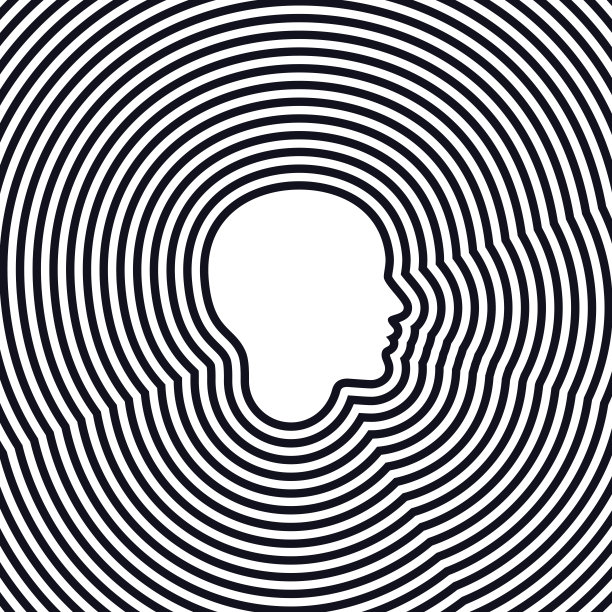 同心抽象女性轮廓。女孩头部的剪影。光学错觉。图片下载