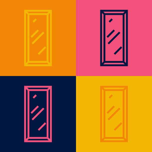 流行艺术线大全长镜子卧室，商店，后台图标隔离在彩色背景。向量图片下载