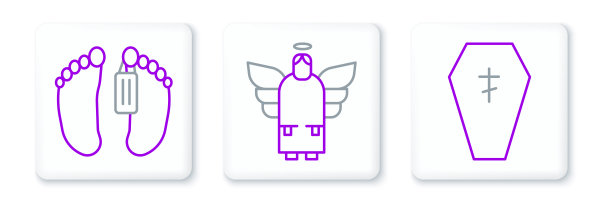 设置线棺材与十字架，尸体和圣诞天使的图标。向量图片下载