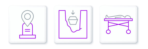 停尸房的尸体，位置坟墓和棺材图标。向量图片下载