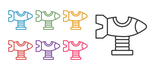 设置线秋千平面上的操场图标孤立的白色背景。带飞机的儿童旋转木马。娱乐图标。设置图标彩色。向量图片下载