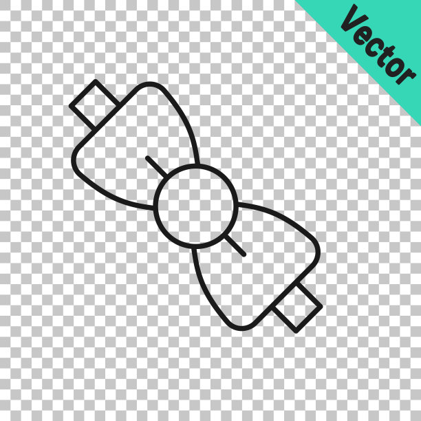 黑色的线领结图标隔离在透明的背景。向量图片下载