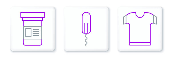 设置线t恤，药瓶和卫生棉条图标。向量图片下载