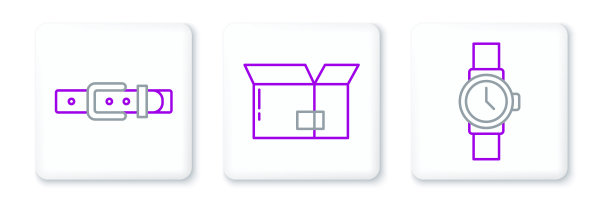 设置线腕表，皮带和纸箱纸箱图标。向量图片下载