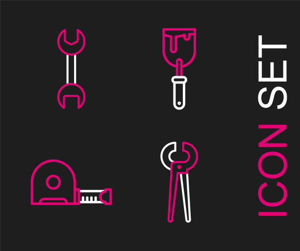 设置线钳子和钳子，轮盘赌建设，油灰刀和扳手扳手图标。向量图片下载