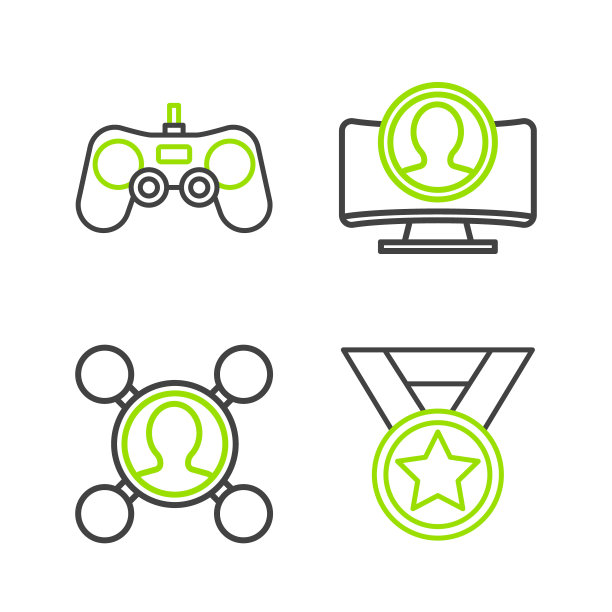 设置线路奖章，分享，创建帐户屏幕和手柄图标。向量图片下载