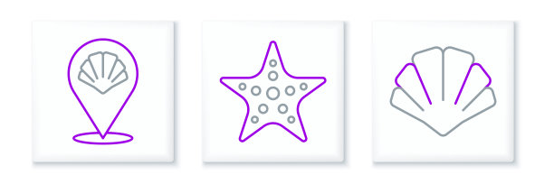 设线扇贝海贝壳，和海星图标。向量图片下载