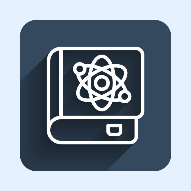 白线书关于物理图标孤立与长阴影背景。蓝色方形按钮。向量图片下载