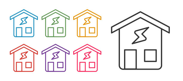 设置线智能家居图标孤立的白色背景。远程控制。设置图标彩色。向量图片下载