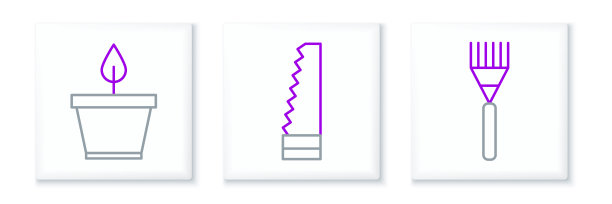 设置花园耙线，在花盆中种植，并看到图标。向量图片下载