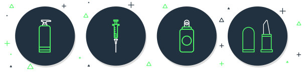 设置线注射器，喷雾罐，面霜化妆品管和口红图标。向量图片下载