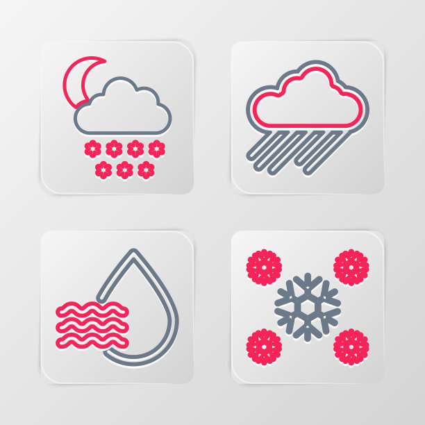 设置线雪，水滴百分比，云与雨和雪和月亮图标。向量图片下载