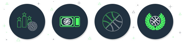 设置线篮球比赛门票，在体育日历和视频图标。向量图片下载