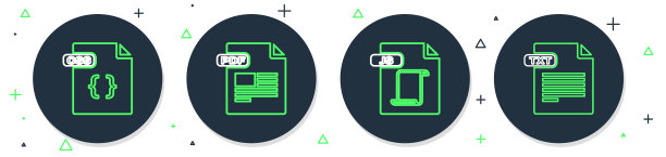 设置行PDF文件文档，JS, CSS和TXT图标。向量图片下载