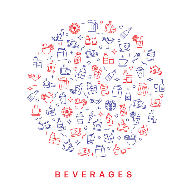 饮料相关图案设计。现代线条风格设计图片下载