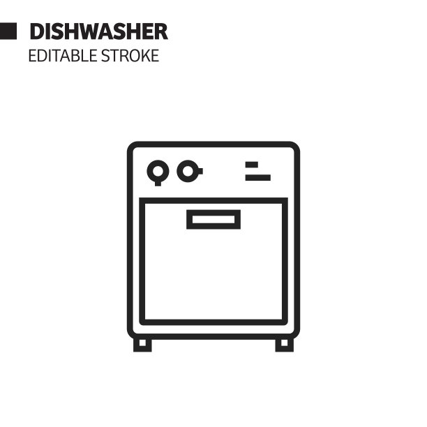洗碗机线图标，轮廓矢量符号插图。图片下载