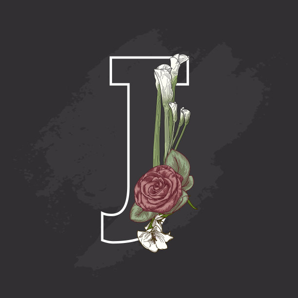 复古花粉笔艺术风格Drop Cap Letter J图片下载