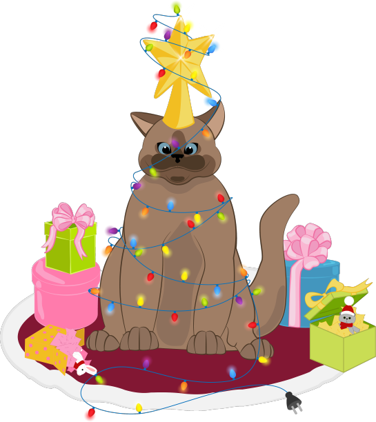 猫把圣诞彩灯当作圣诞树图片下载