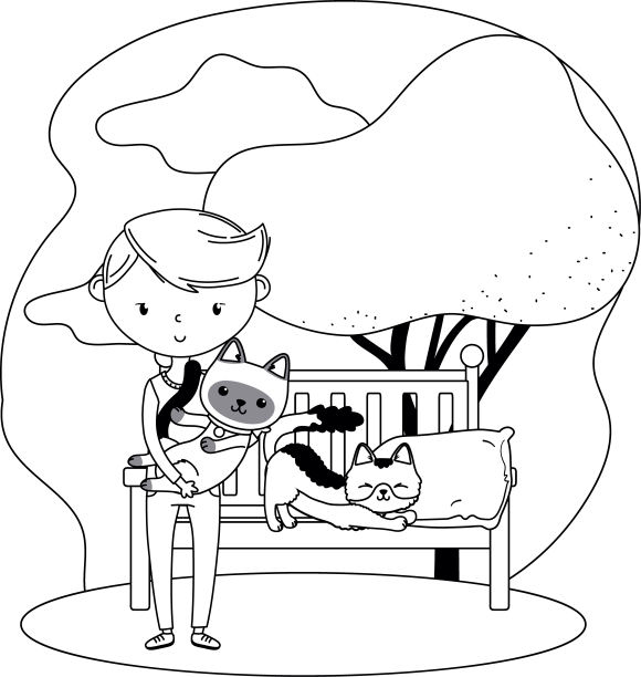 男孩与猫卡通设计图片下载