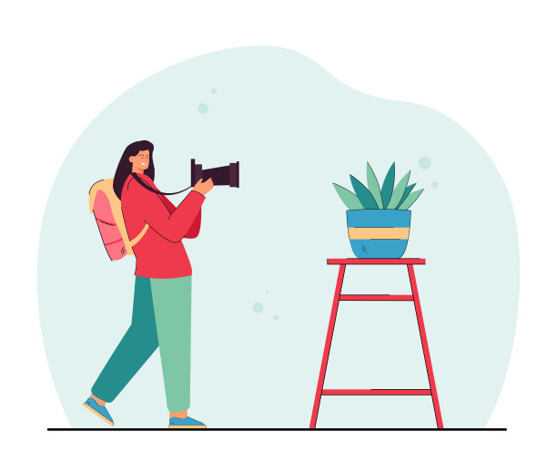 女摄影师正在拍摄桌上的盆栽植物图片下载