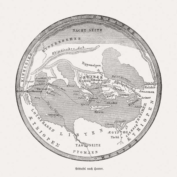 荷马时期的世界地图（公元前850年），1888年出版图片下载